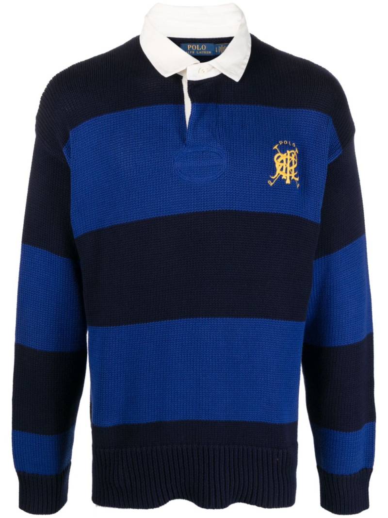 Polo Ralph Lauren striped logo-embroidered cotton jumper - Blue von Polo Ralph Lauren