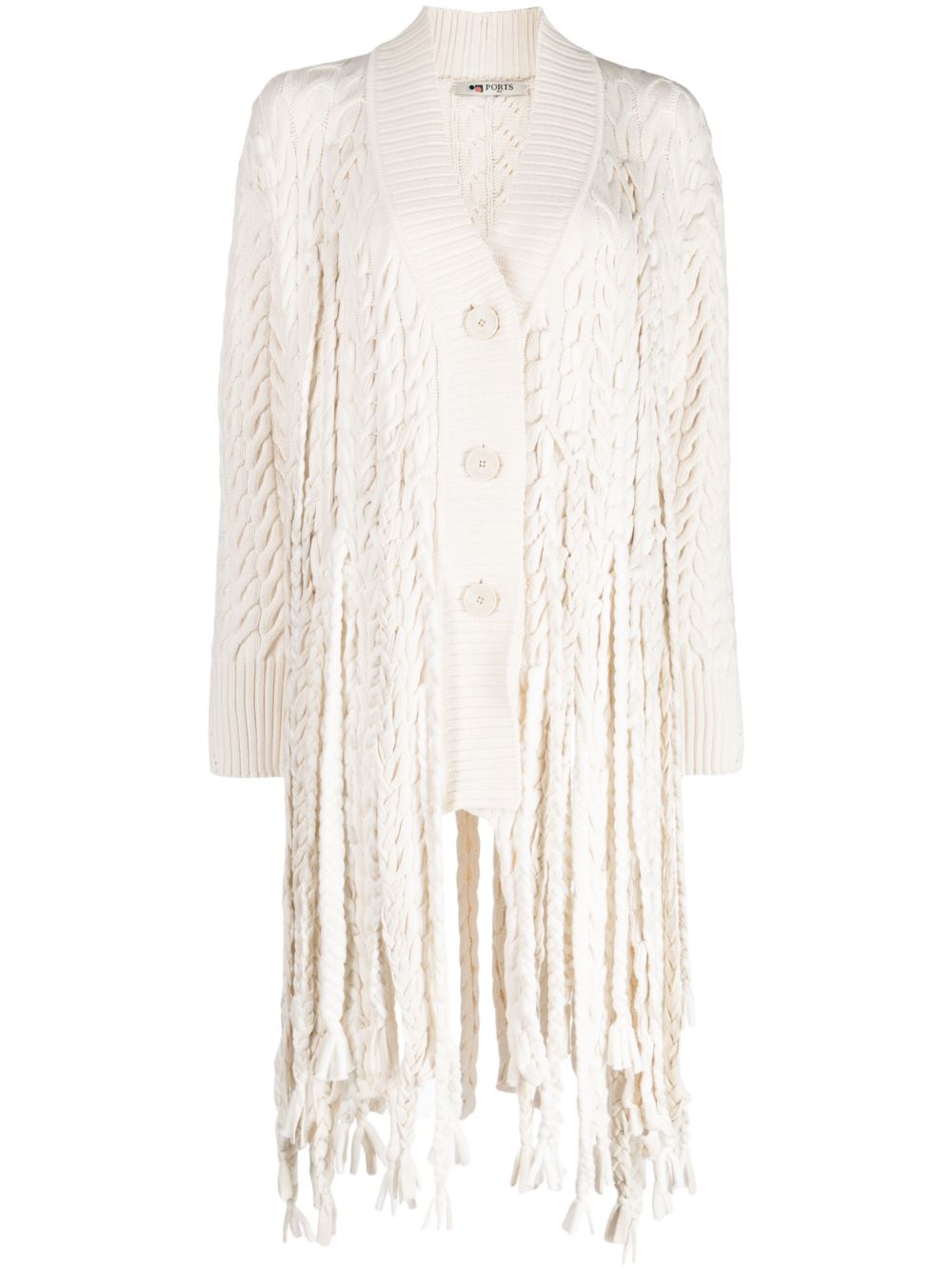 Ports 1961 chunky cable-knit fringed-edge cardigan - White von Ports 1961