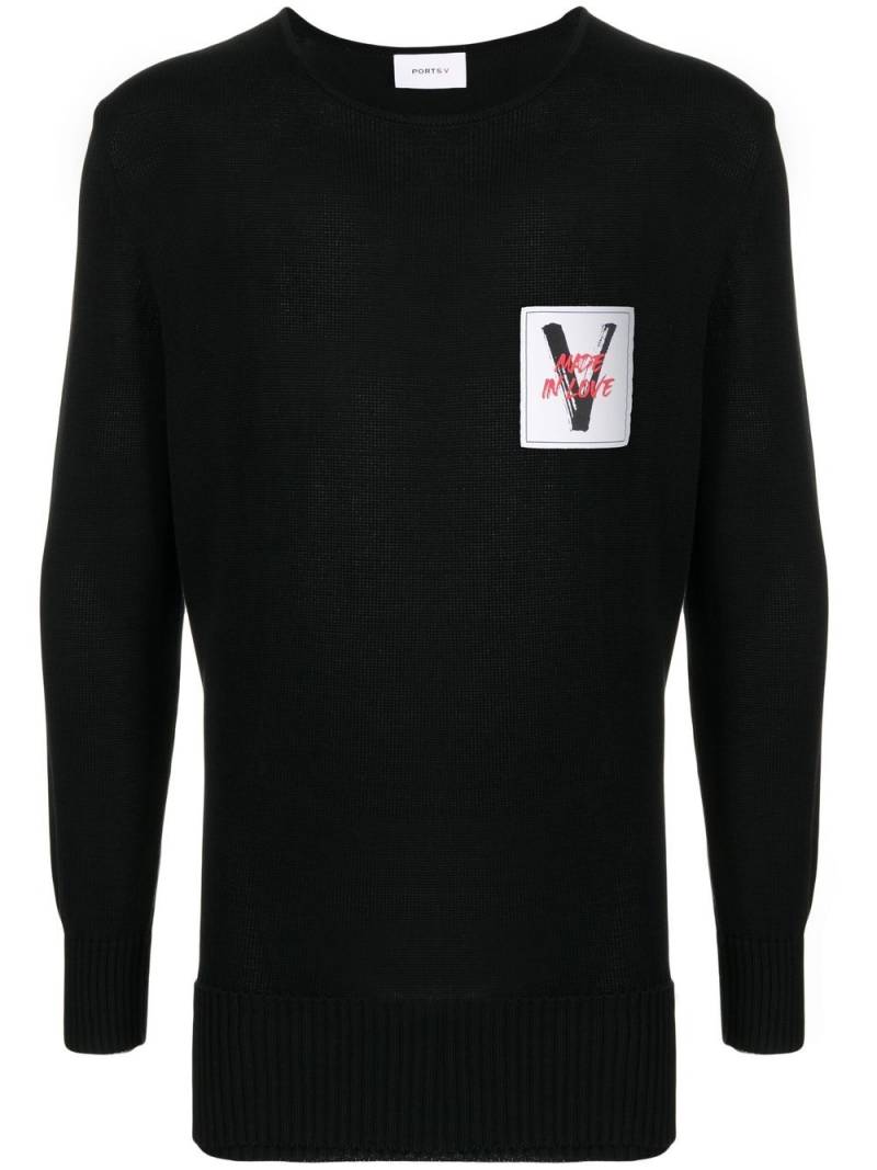 Ports V logo-patch crew-neck jumper - Black von Ports V