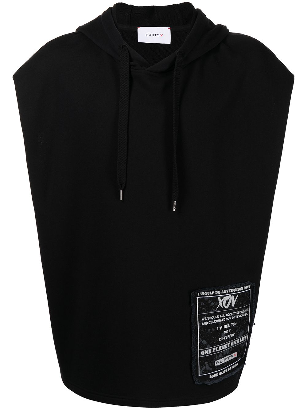 Ports V logo-patch short-sleeved hoodie - Black von Ports V