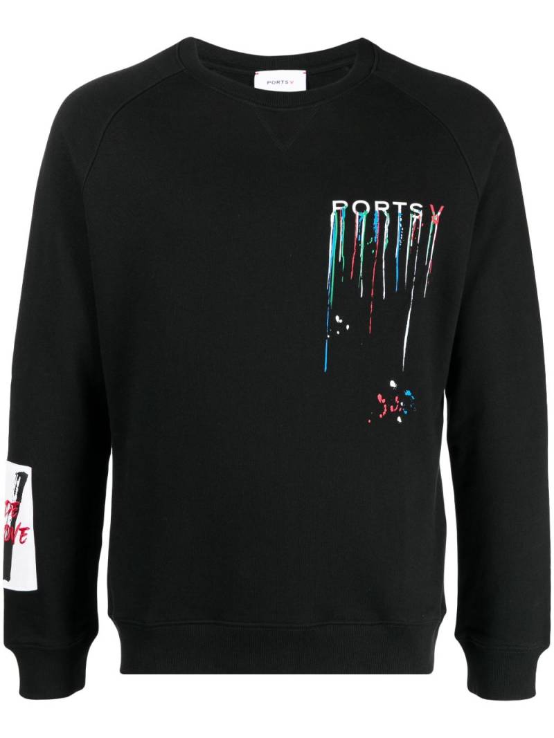 Ports V logo-print paint-splatter sweatshirt - Black von Ports V