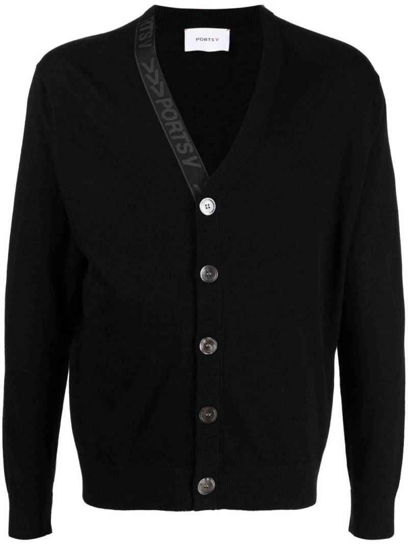 Ports V logo-tape ribbed V-neck cardigan - Black von Ports V