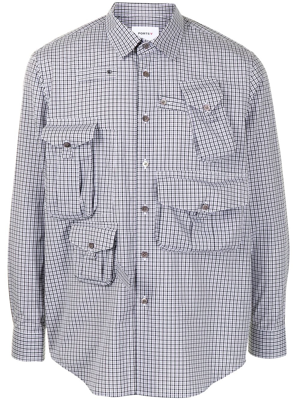 Ports V multi-pocket gingham check shirt - Black von Ports V