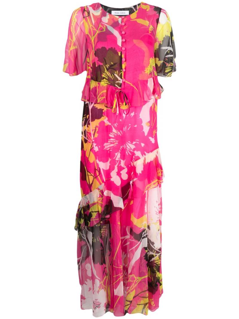 Prabal Gurung botanical-print silk dress - Pink von Prabal Gurung