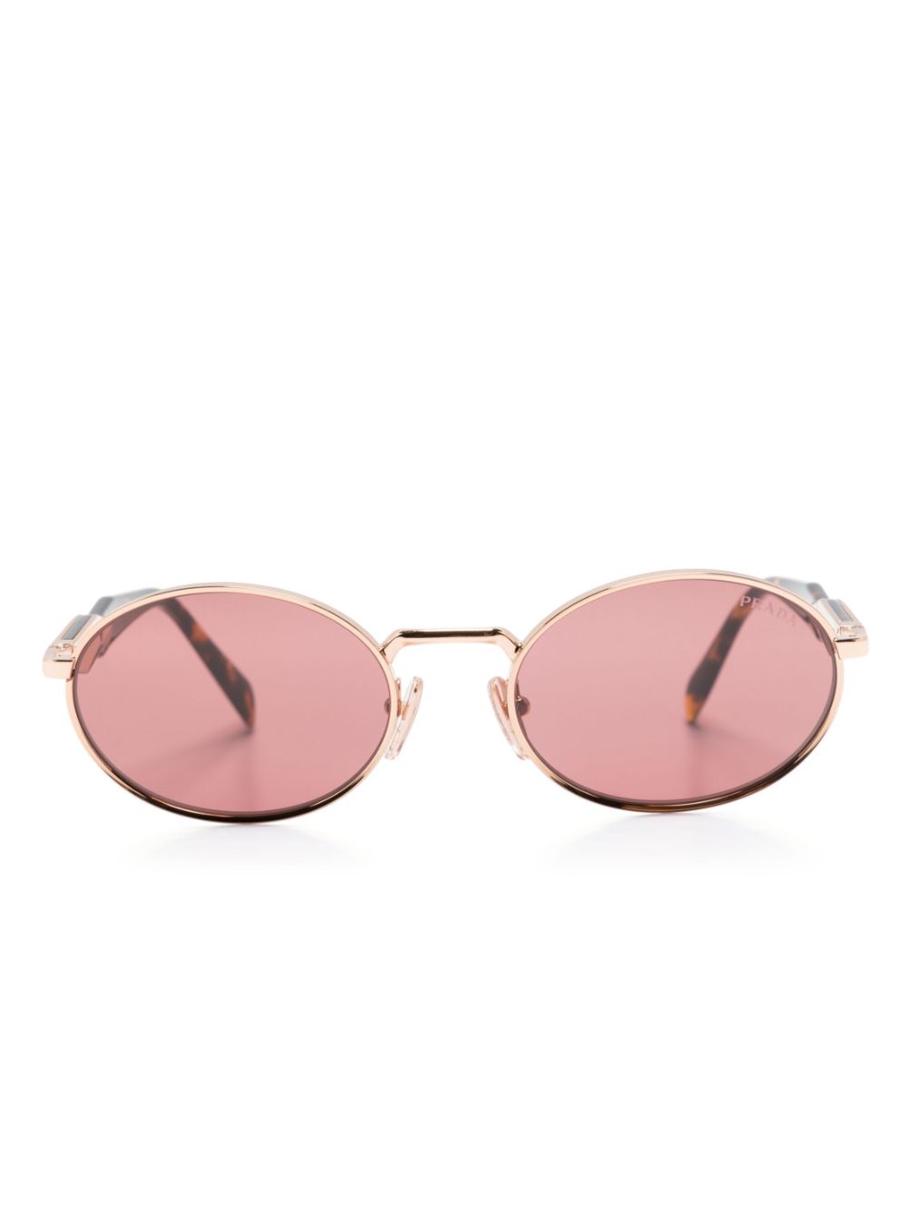 Prada Eyewear logo-engraved oval-frame tinted sunglasses - Gold von Prada Eyewear