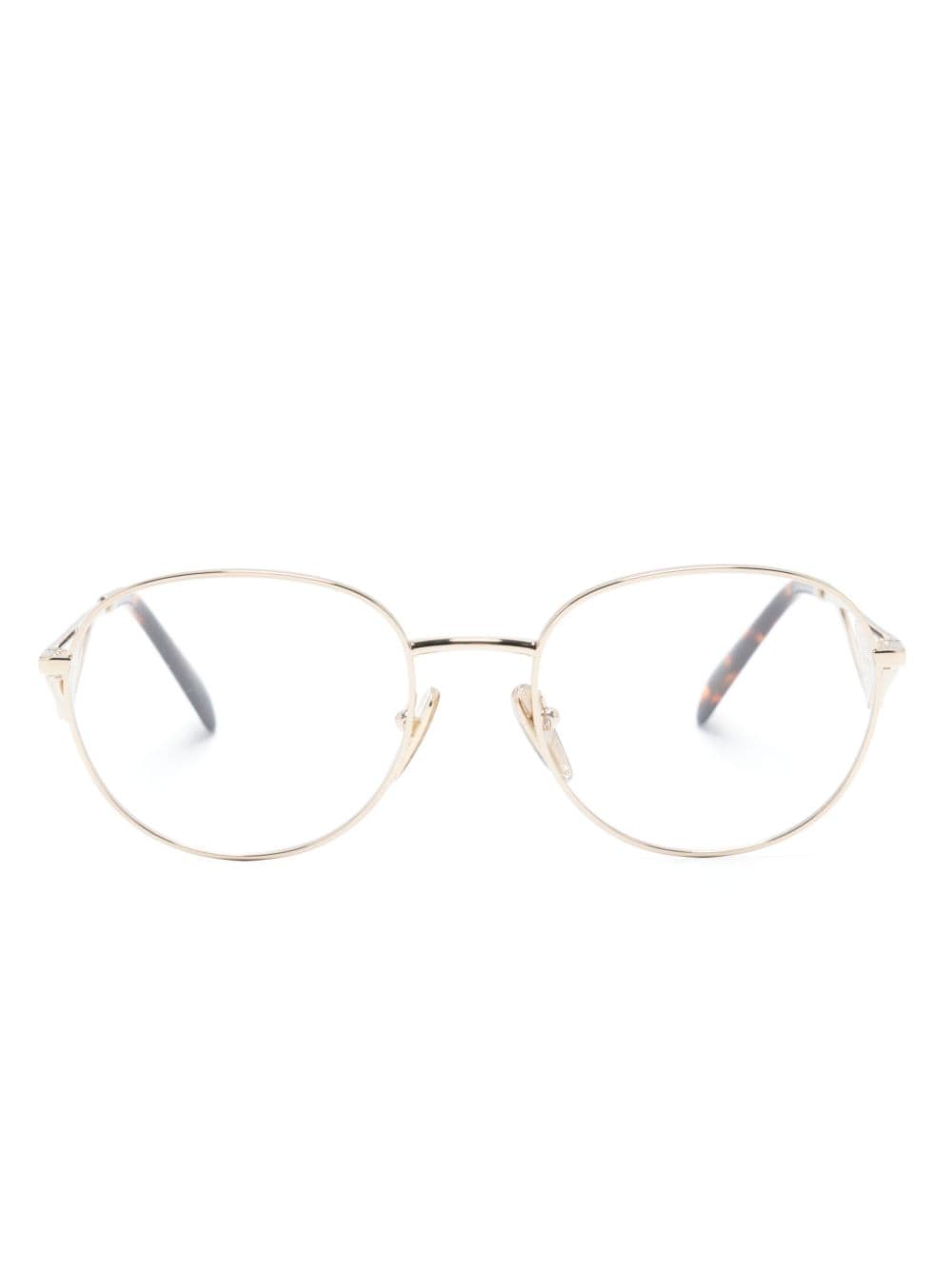 Prada Eyewear logo-plaque round-frame glasses - Gold von Prada Eyewear