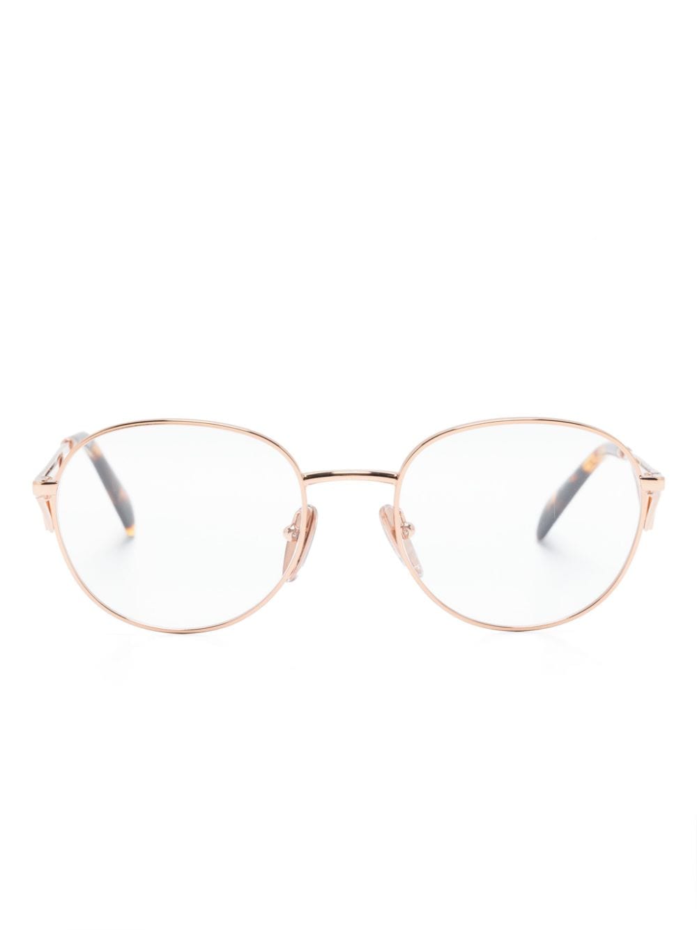 Prada Eyewear logo-plaque round-frame glasses - Gold von Prada Eyewear