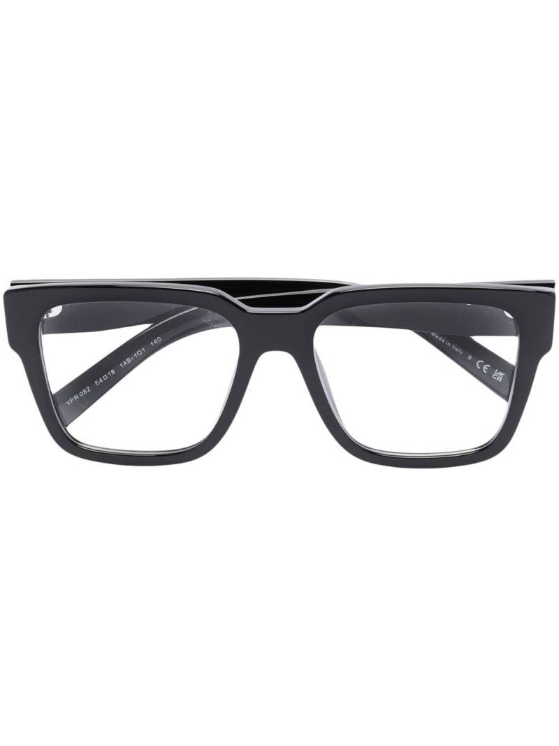 Prada Eyewear triangle-logo plaque square-frame glasses - Black von Prada Eyewear