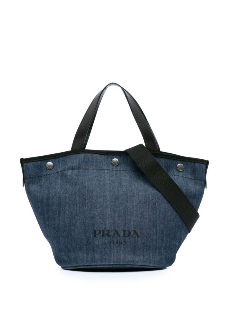 Prada Pre-Owned 2010-2023 City Calf-Trimmed Denim Logo satchel - Blue von Prada Pre-Owned