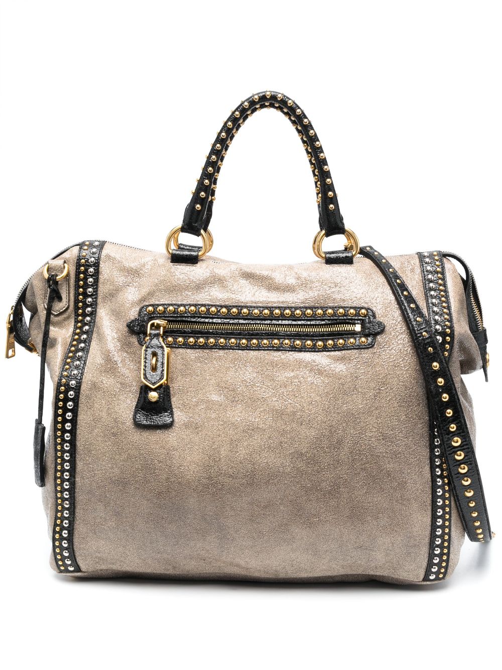Prada Pre-Owned 2010s stud-embellished zipped two-way bag - Neutrals von Prada Pre-Owned