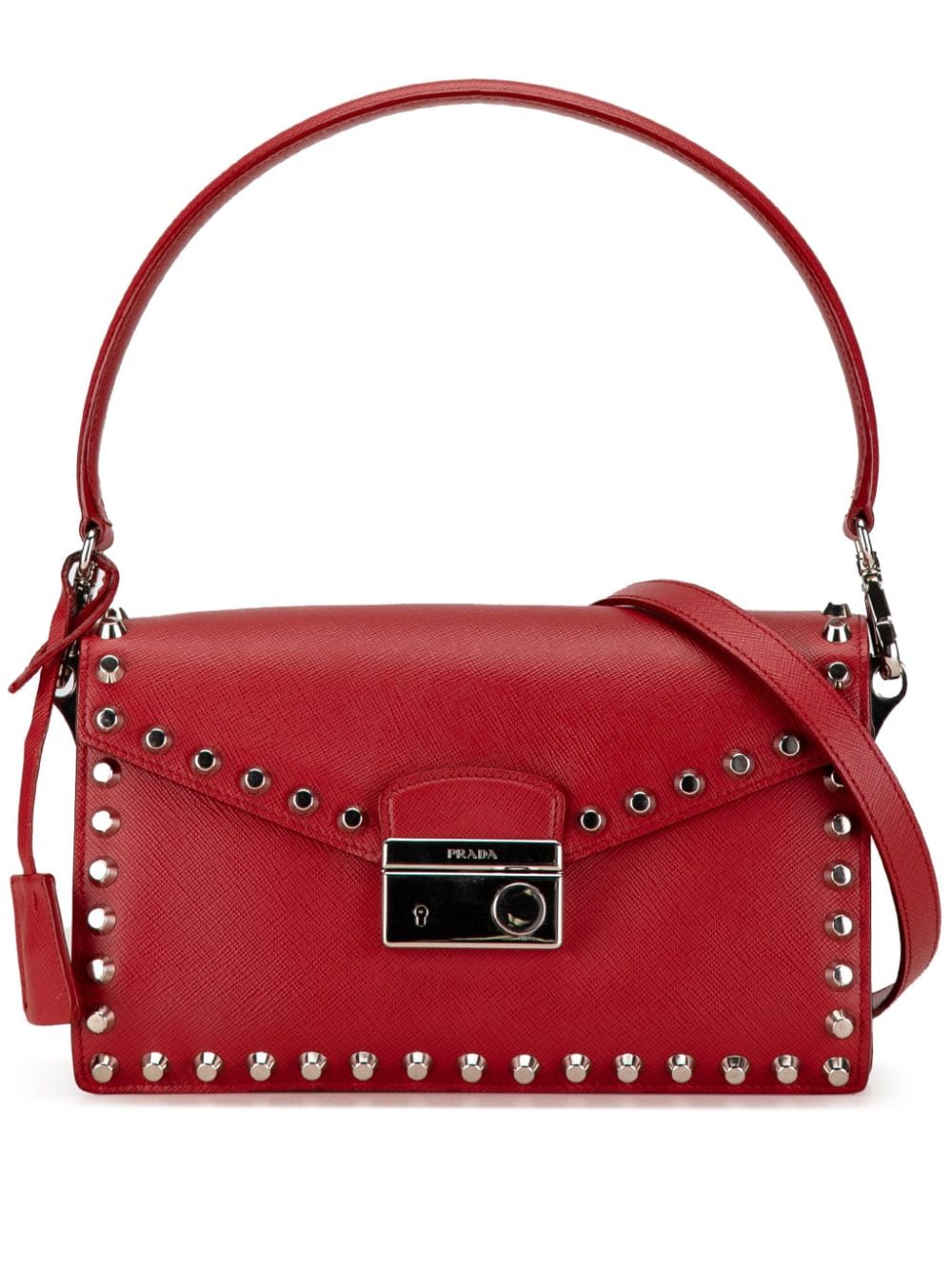 Prada Pre-Owned 2013-2023 Studded Saffiano Sound Lock satchel - Red von Prada Pre-Owned