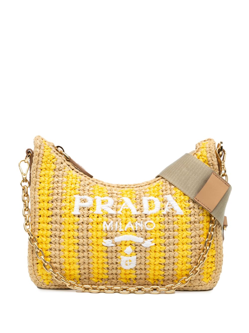 Prada Pre-Owned 2013-2024 Raffia Effect Crochet Striped Re-Edition 2005 satchel - Brown von Prada Pre-Owned