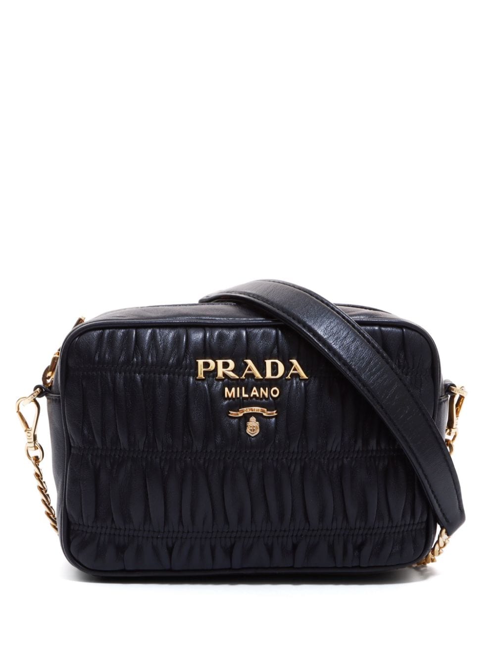 Prada Pre-Owned gathered effect logo-lettering chain shoulder bag - Black von Prada Pre-Owned