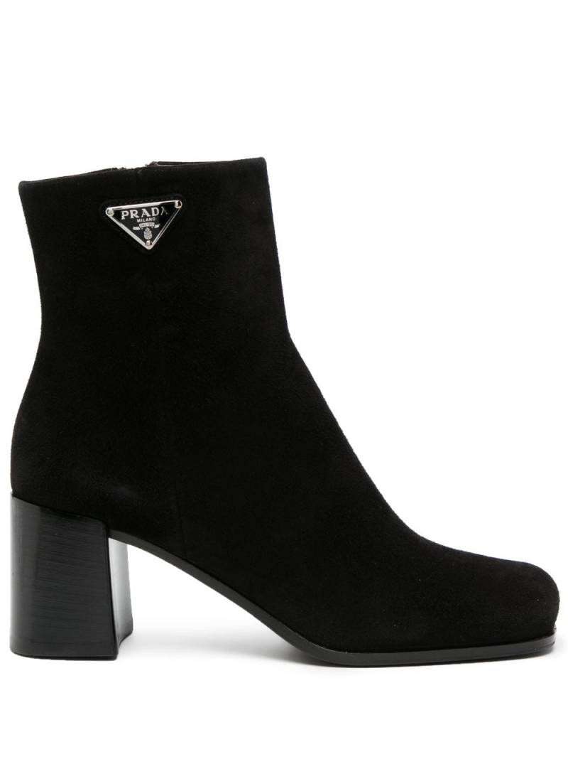 Prada 65mm triangle-logo suede boots - Black von Prada