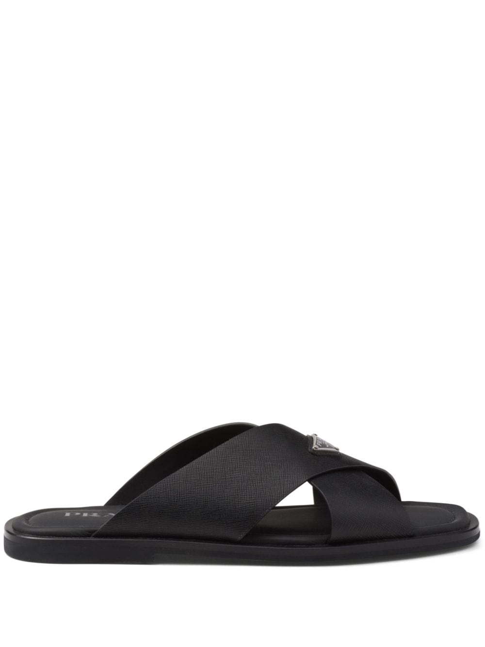 Prada Crisscross logo-triangle leather sandals - Black von Prada