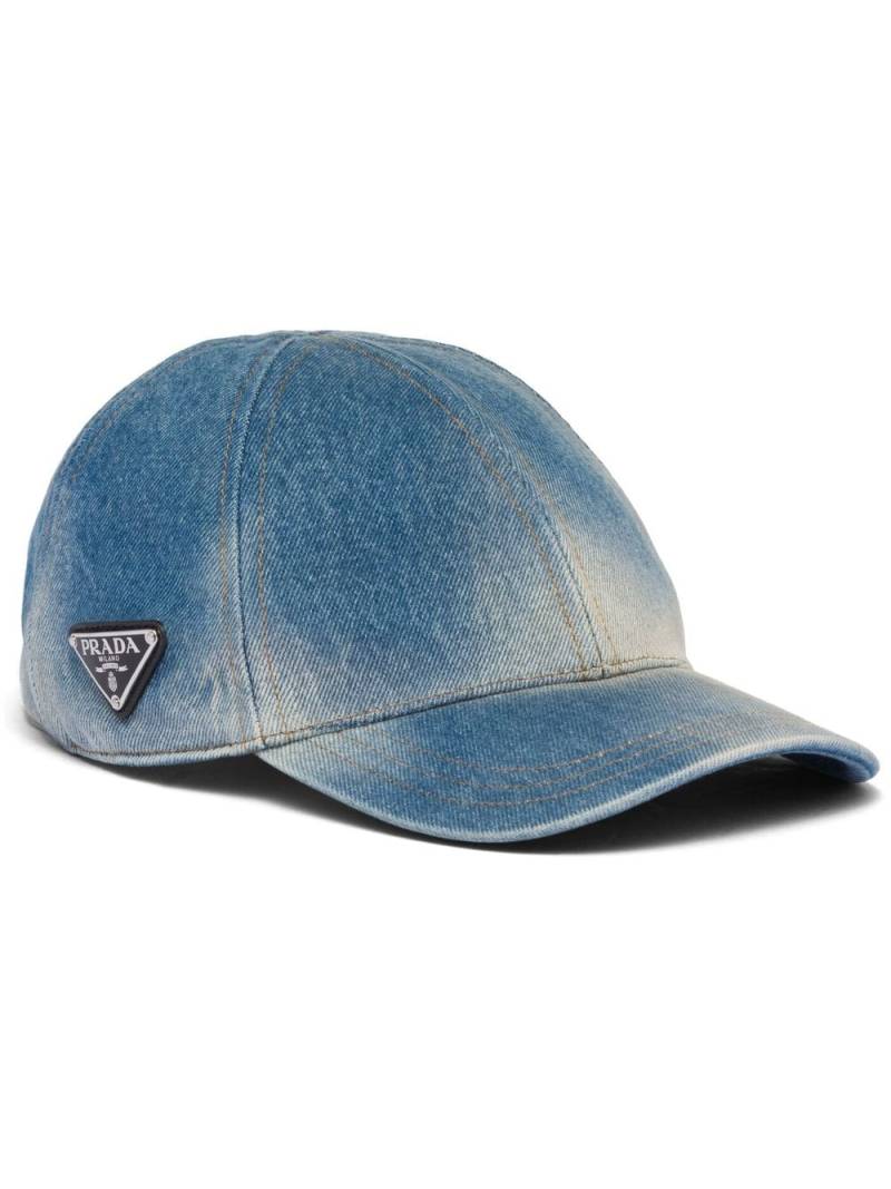 Prada triangle-logo denim baseball cap - Blue von Prada