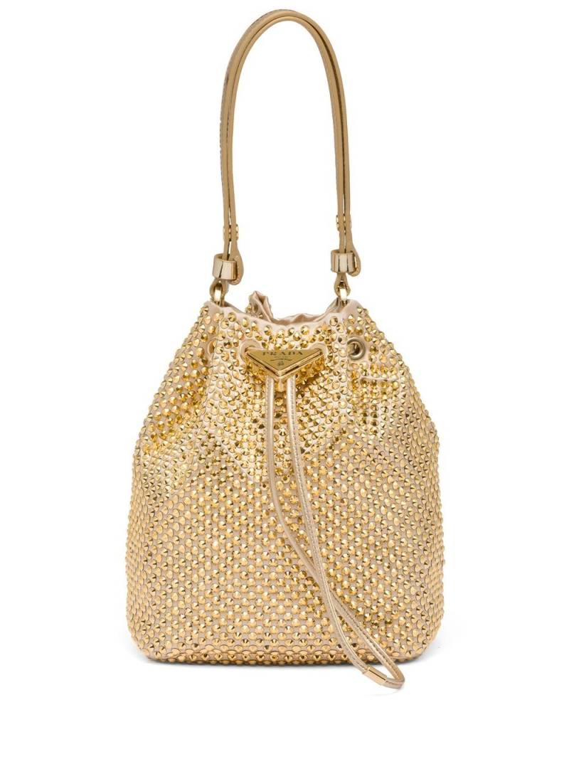 Prada Gold Tone Crystal Embellished Bucket Bag von Prada