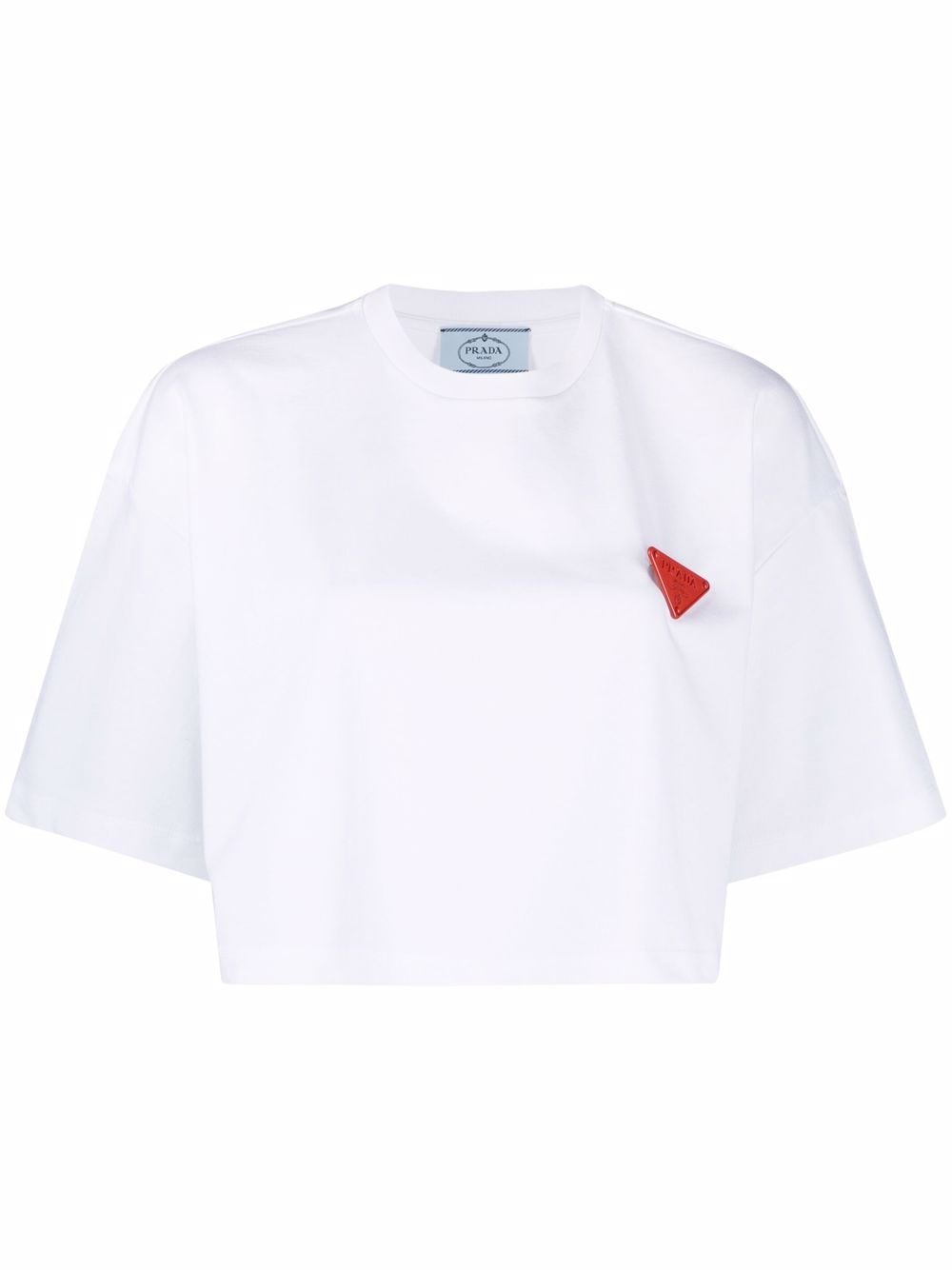 Prada triangle-brooch cropped T-shirt - White von Prada