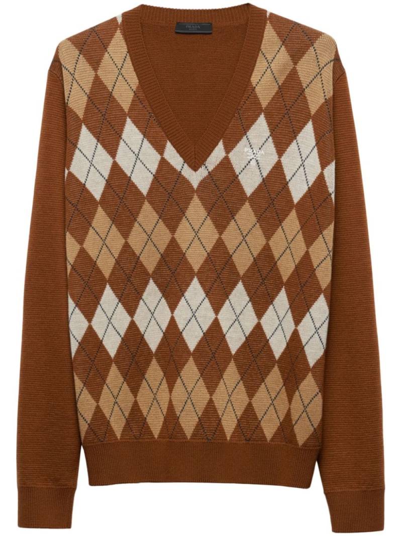 Prada argyle intarsia-knit jumper - Brown von Prada