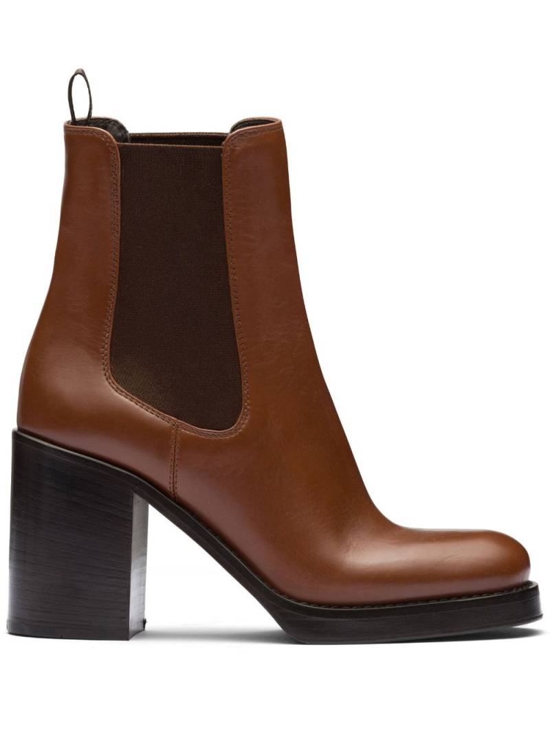 Prada brushed leather 85mm ankle boots - Brown von Prada