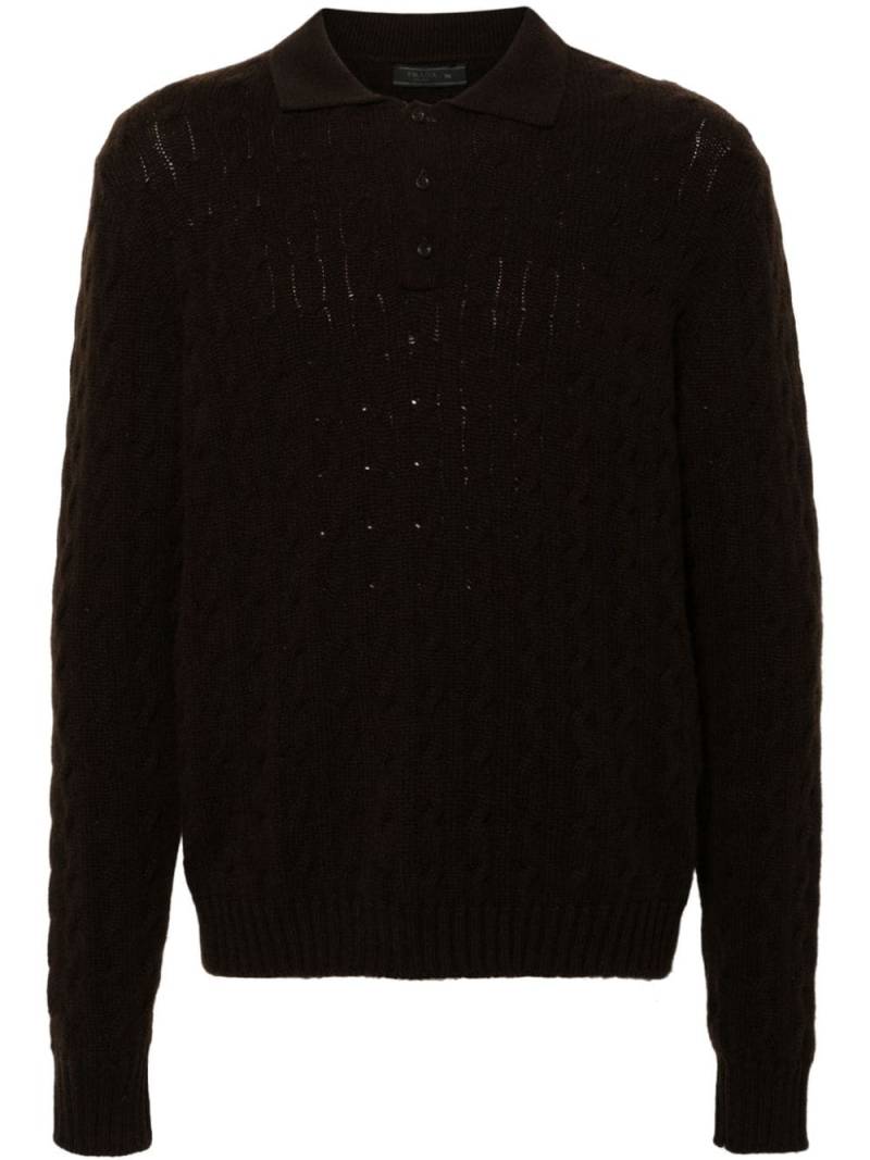 Prada cable-knit polo jumper - Brown von Prada