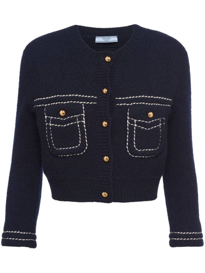 Prada contrast-stitching cropped cashmere cardigan - Blue von Prada