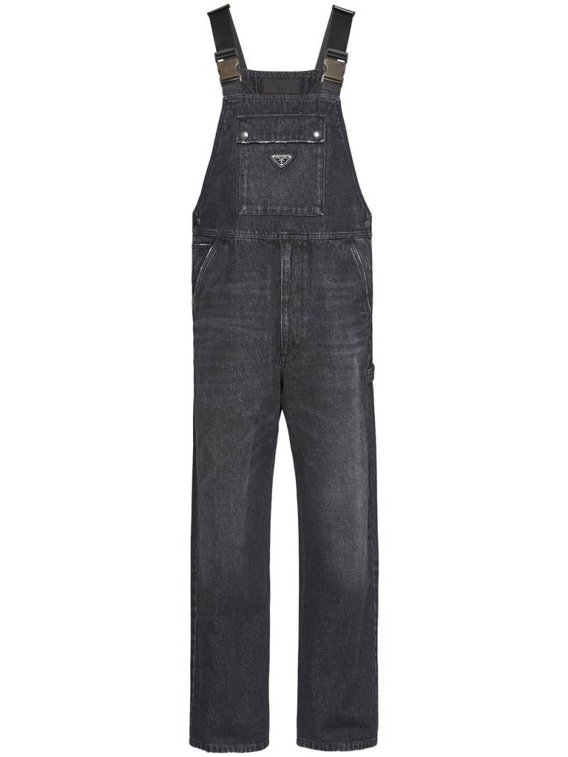 Prada cotton dark wash dungaree jumpsuit - Black von Prada