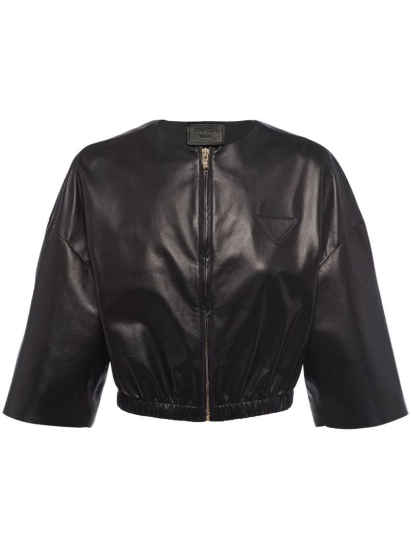 Prada cropped leather bomber jacket - Black von Prada