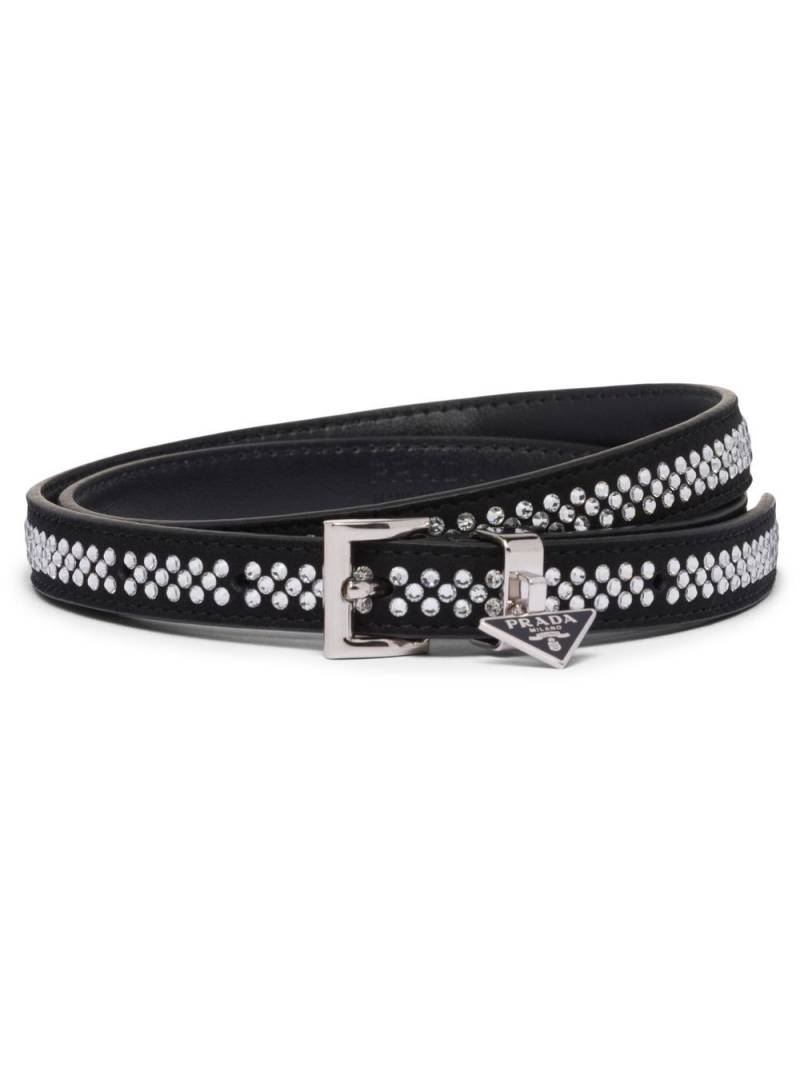 Prada crystal-embellished skinny suede belt - Black von Prada