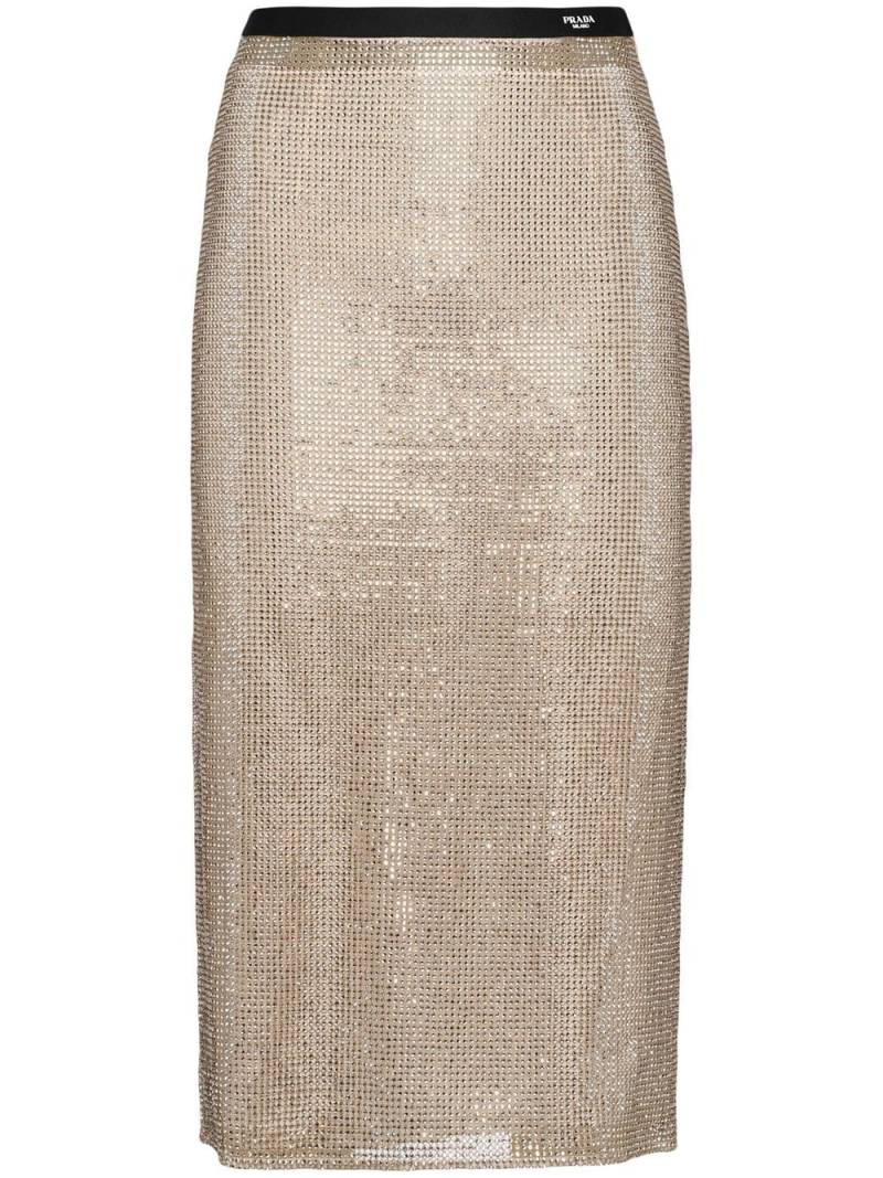 Prada rhinestone-embellished mesh midi skirt - Gold von Prada