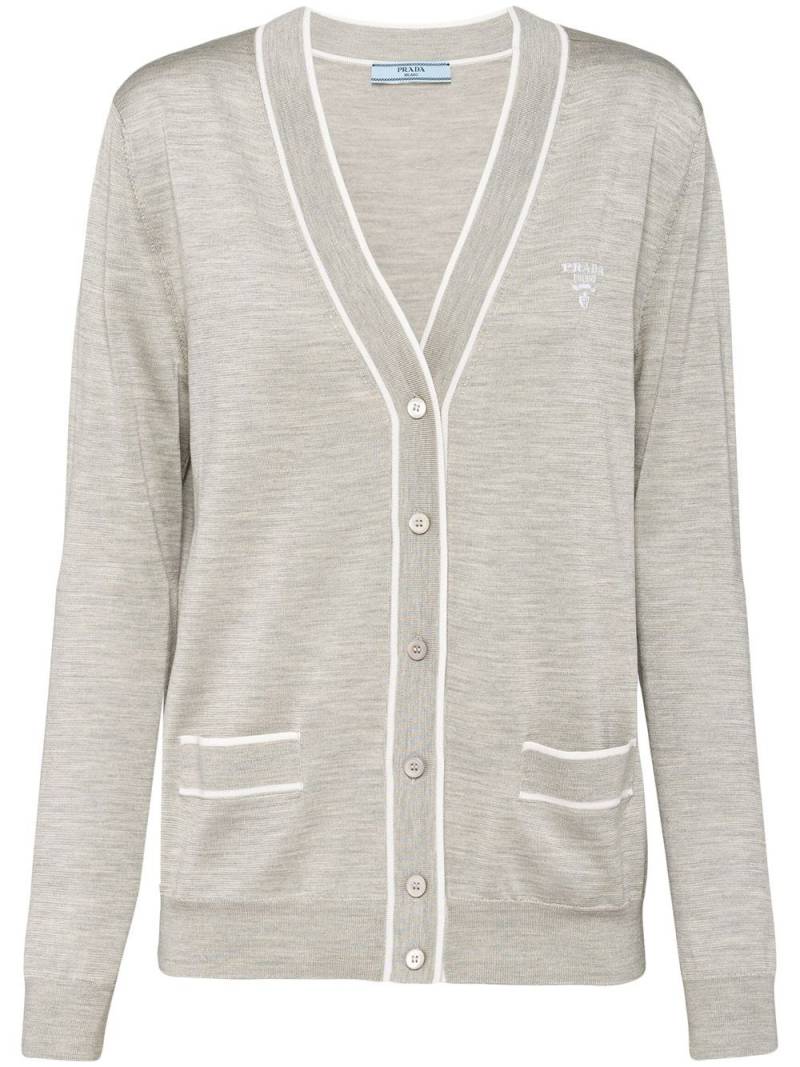 Prada logo-embroidered silk cardigan - Grey von Prada