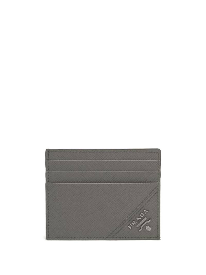 Prada enamel-logo Saffiano leather cardholder - Grey von Prada