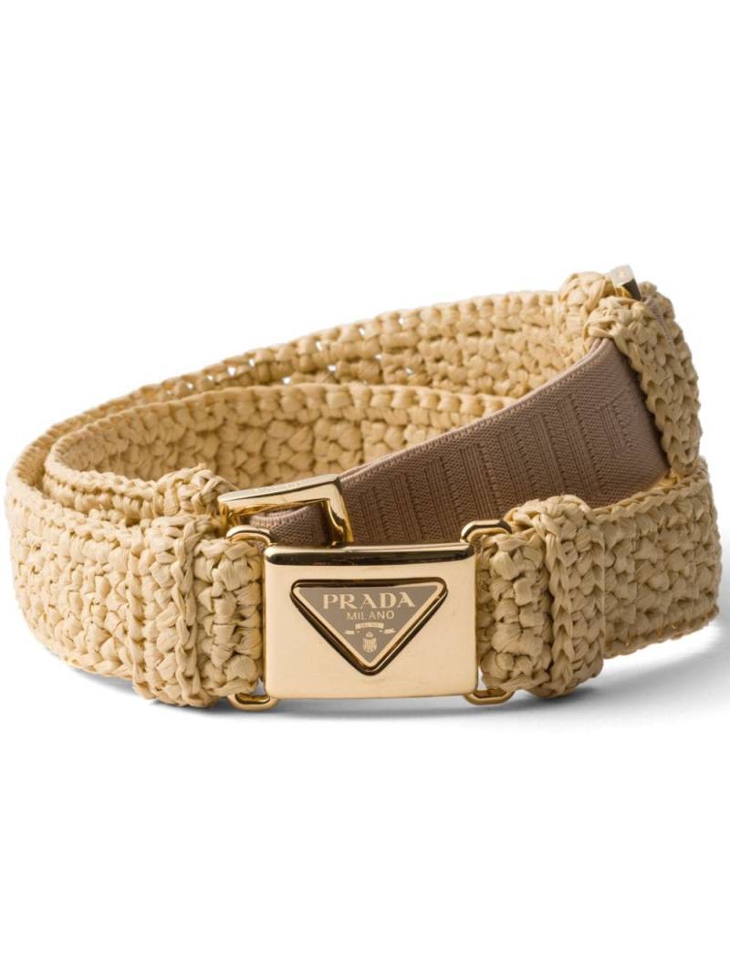 Prada enamel-logo raffia belt - Neutrals von Prada