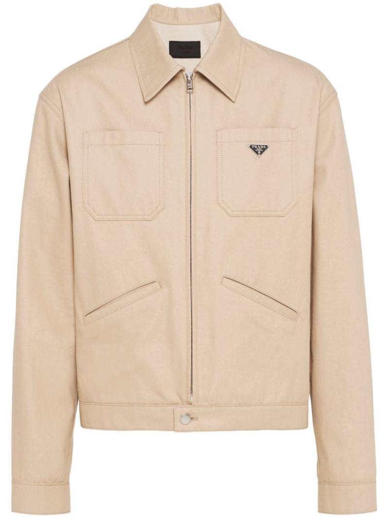 Prada enamel-triangle denim jacket - Neutrals von Prada