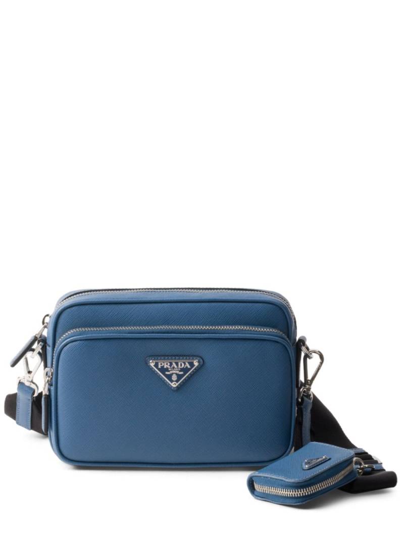 Prada enamel triangle logo attached pouch shoulder bag - Blue von Prada