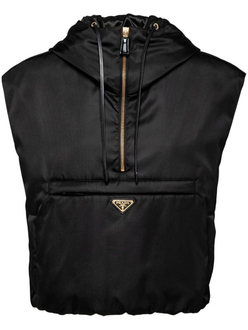 Prada Re-Nylon triangle-logo hooded vest - Black von Prada