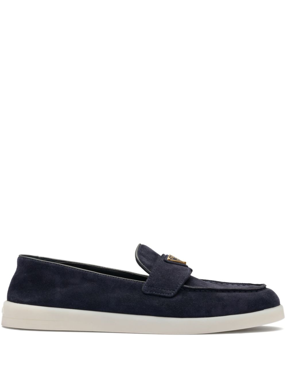 Prada enamel triangle-logo leather loafers - Blue von Prada