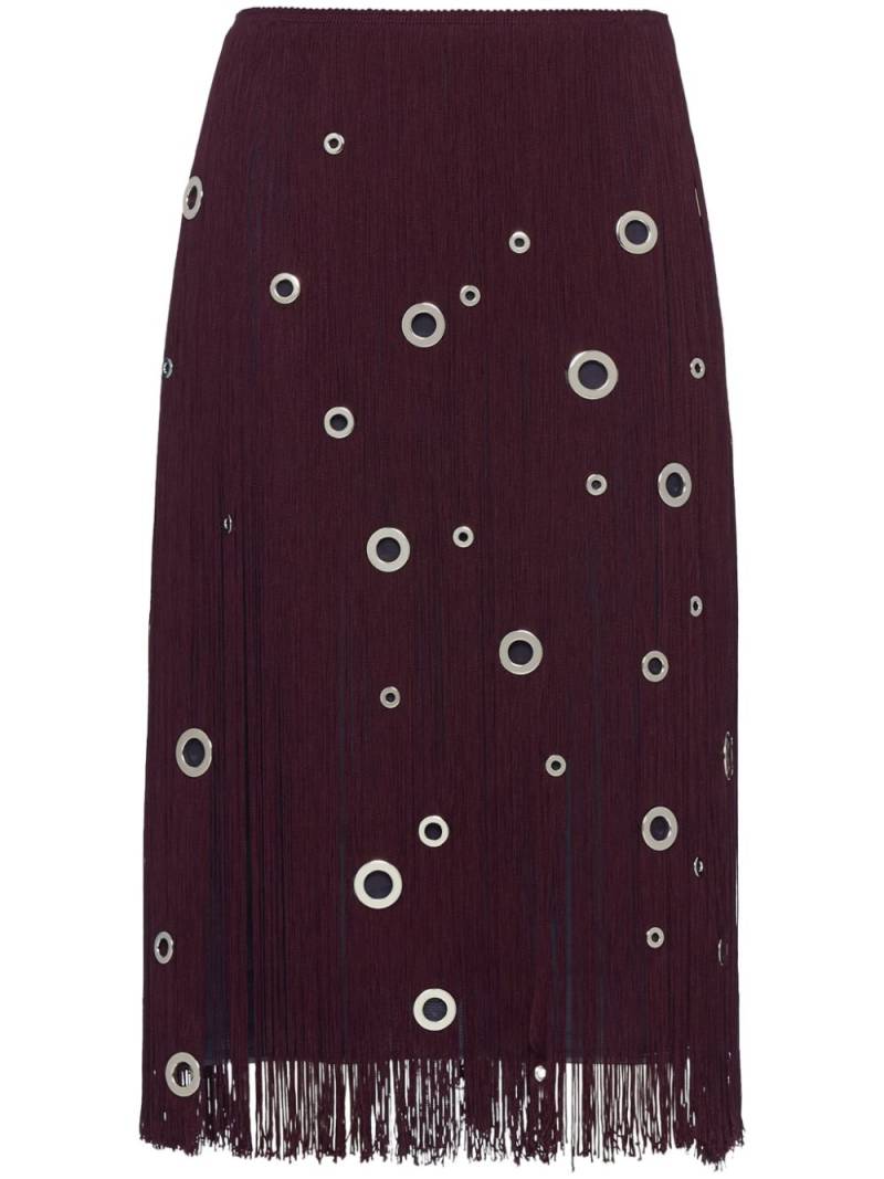 Prada eyelet-embellished fringed midi skirt - Red von Prada