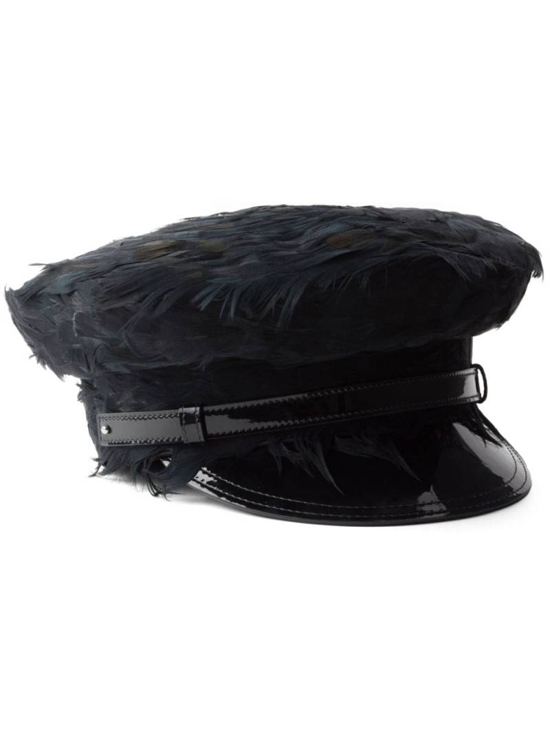 Prada feather-embellished baker boy hat - Black von Prada