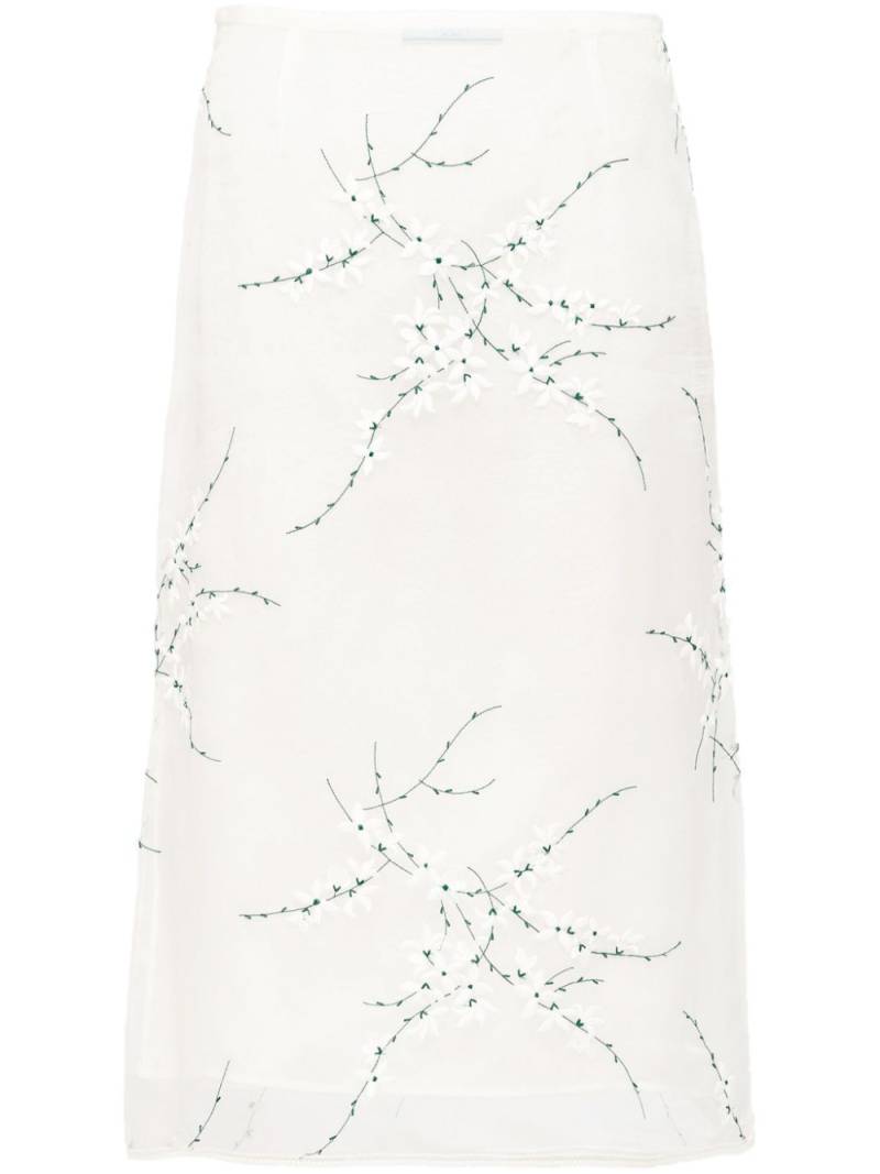 Prada floral-embroidered sheer organza midi skirt - White von Prada