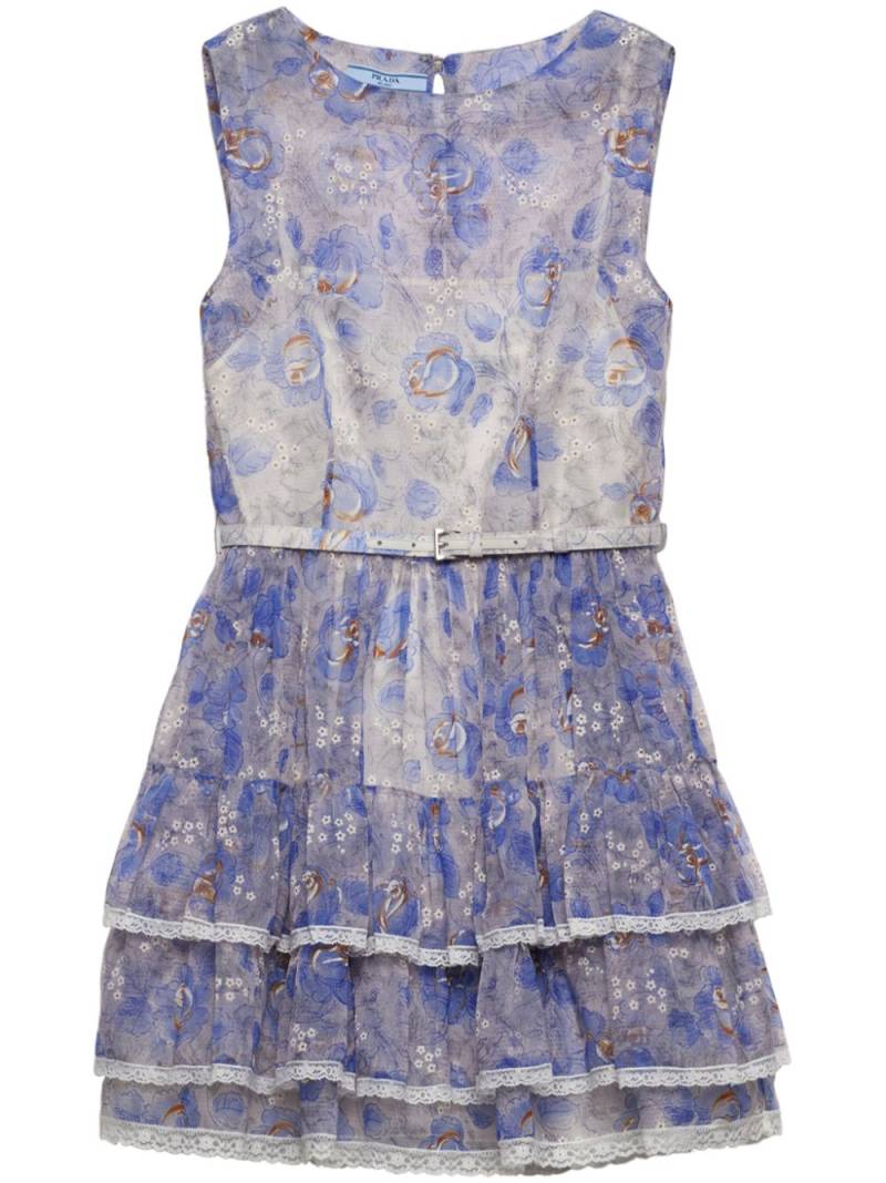 Prada floral-print chiffon minidress - Blue von Prada