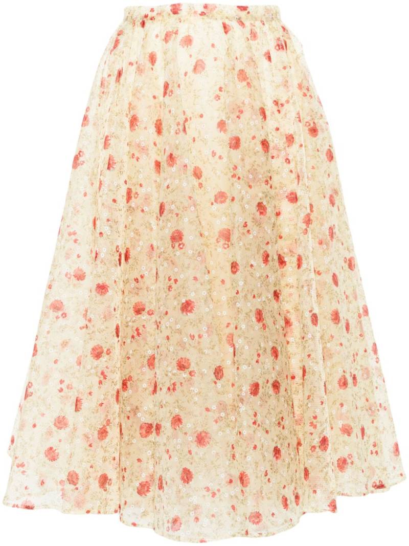 Prada floral-print midi skirt - Yellow von Prada