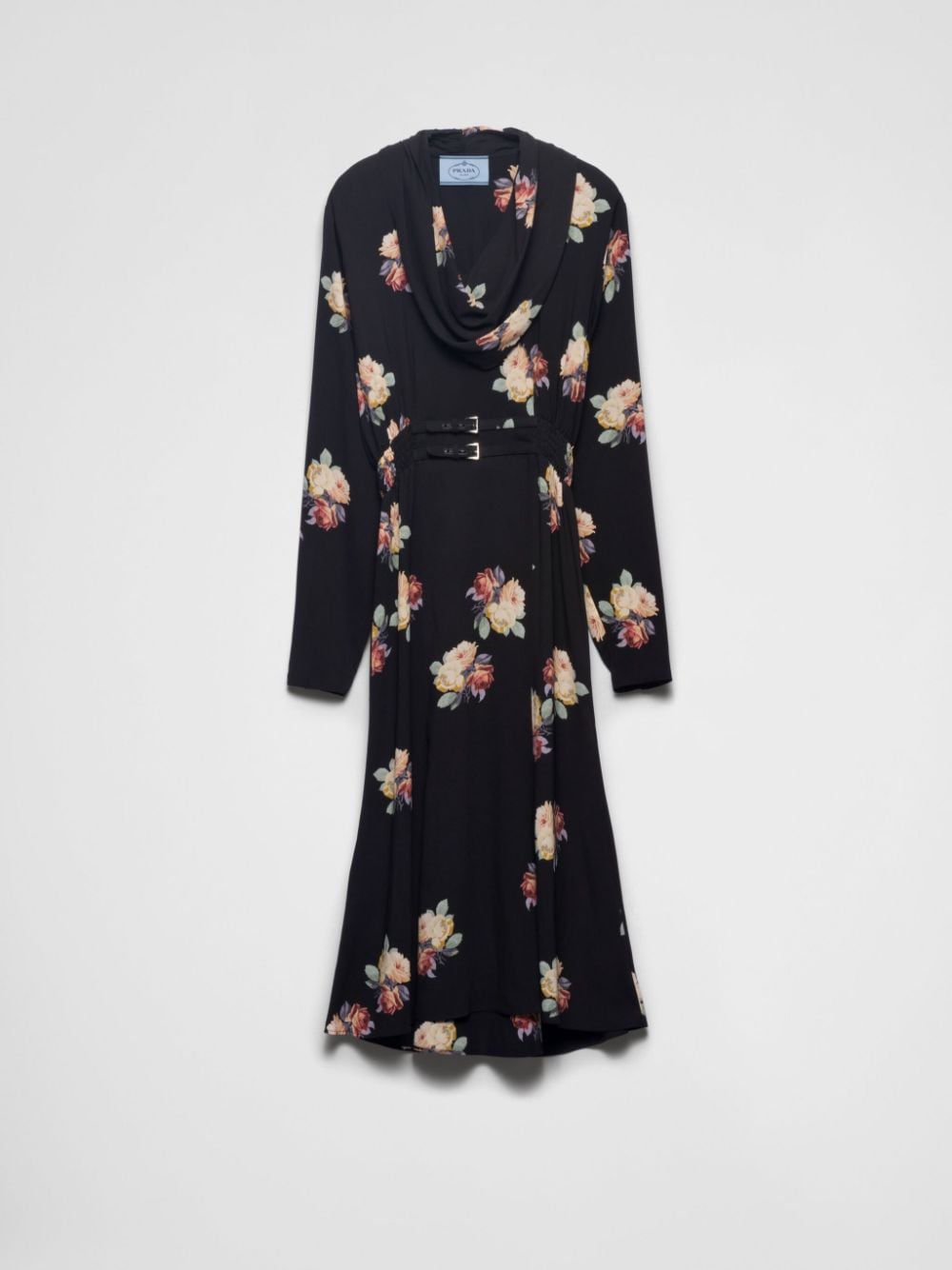 Prada floral-print sablé midi dress - Black von Prada