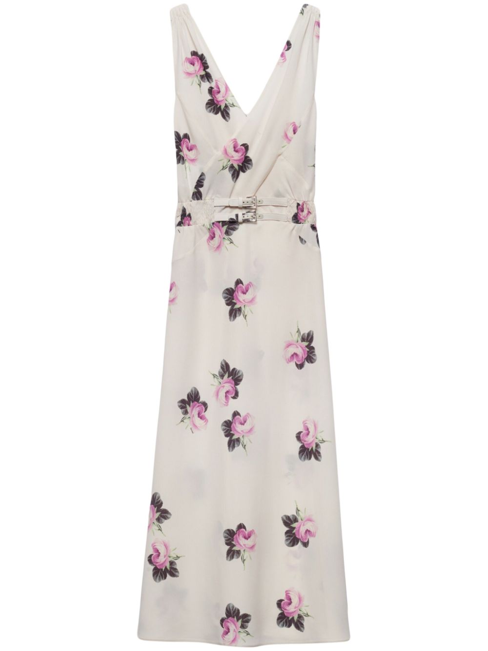 Prada floral-print sablé midi dress - White von Prada