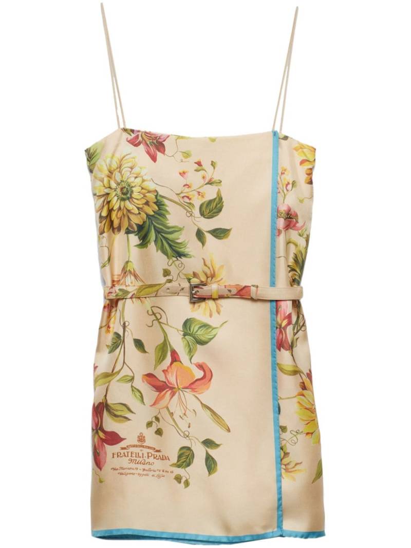 Prada floral-print silk-twill mini dress - Neutrals von Prada