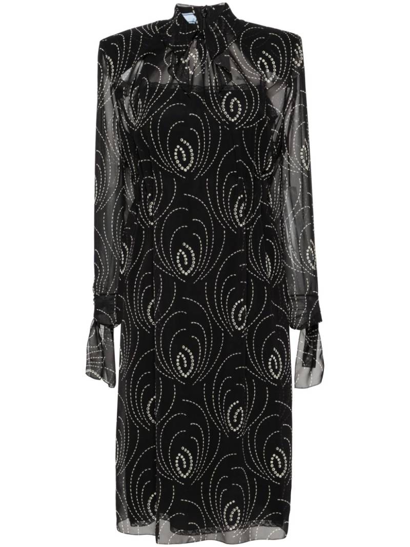 Prada graphic-print chiffon midi dress - Black von Prada