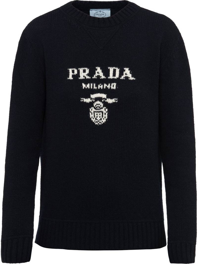 Prada logo-intarsia wool-cashmere jumper - Blue von Prada