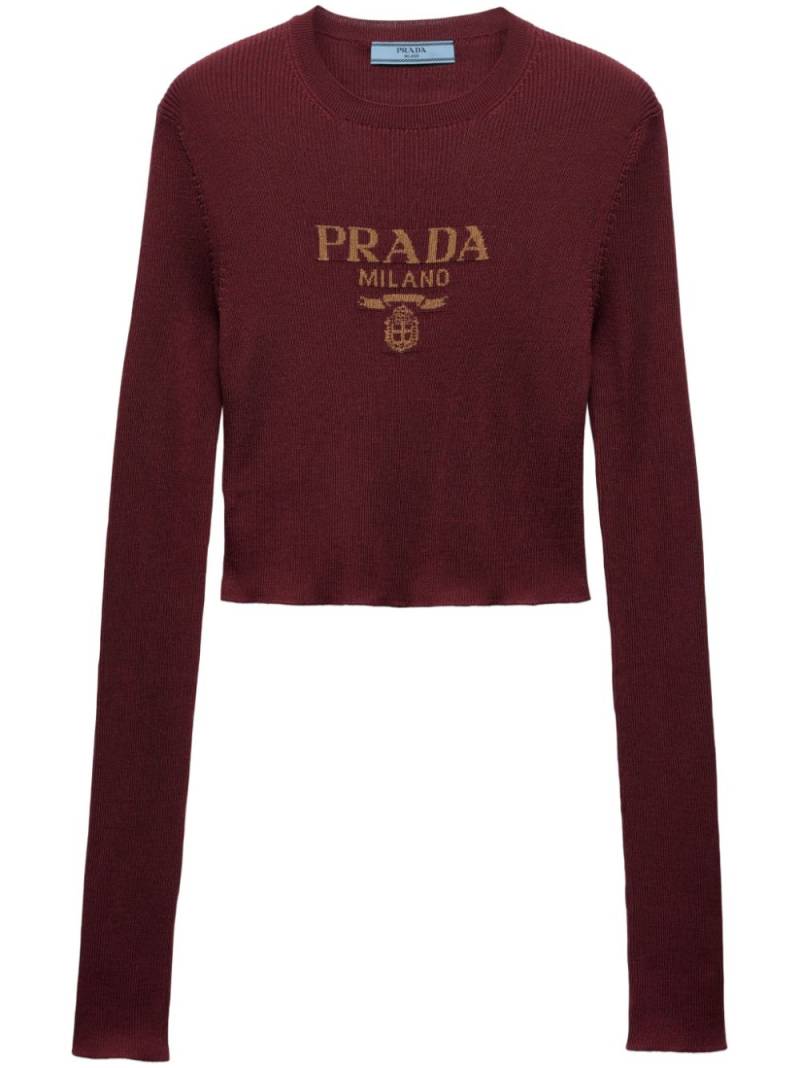 Prada intarsia-knitted logo silk top - Red von Prada