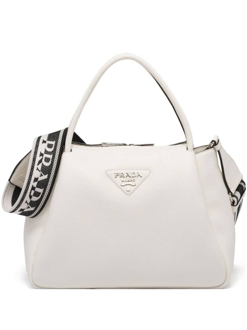 Prada large logo-plaque tote bag - White von Prada