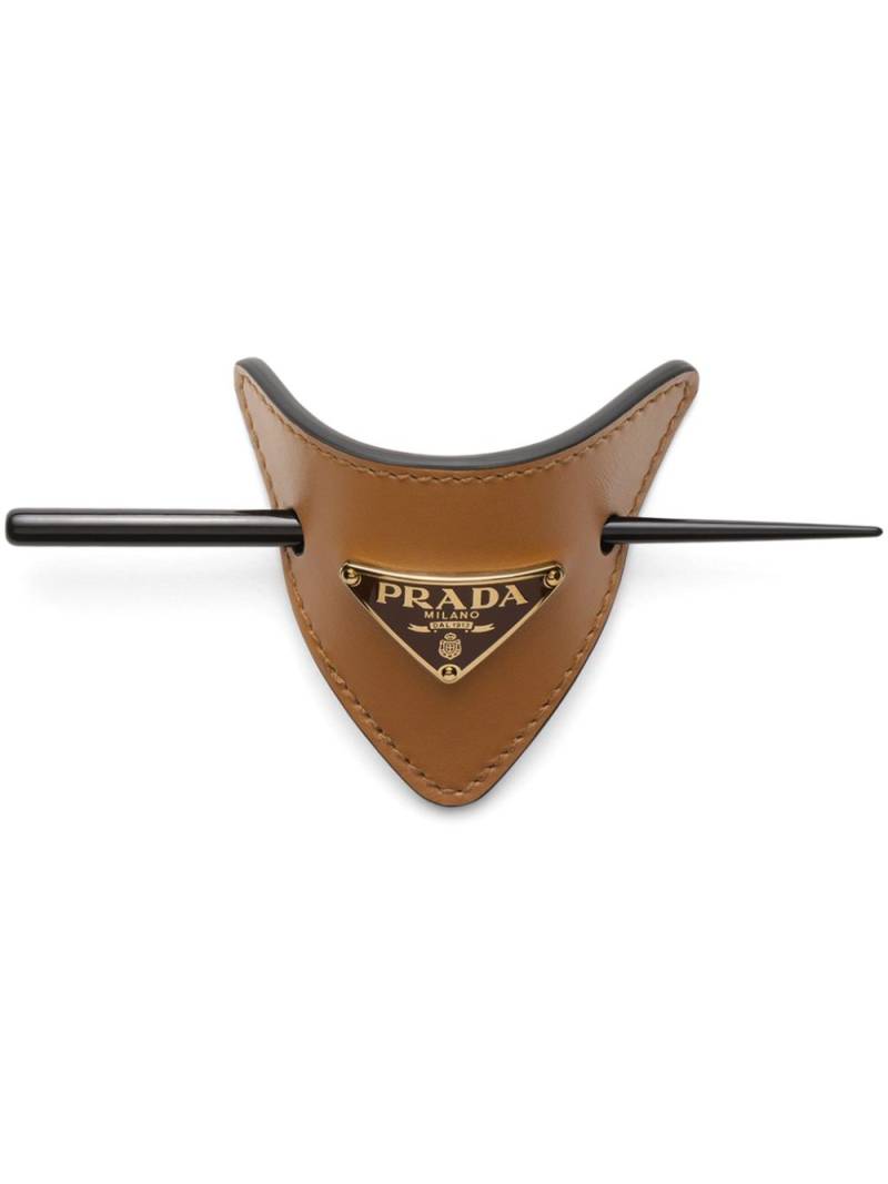 Prada leather hair clip - Brown von Prada